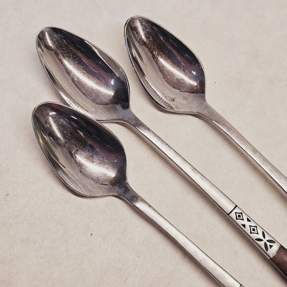 MCM Ekco Eterna Tea Spoons Wood Handles Stainless Steel Flatware Mid Century 60s - Picture 5 of 11
